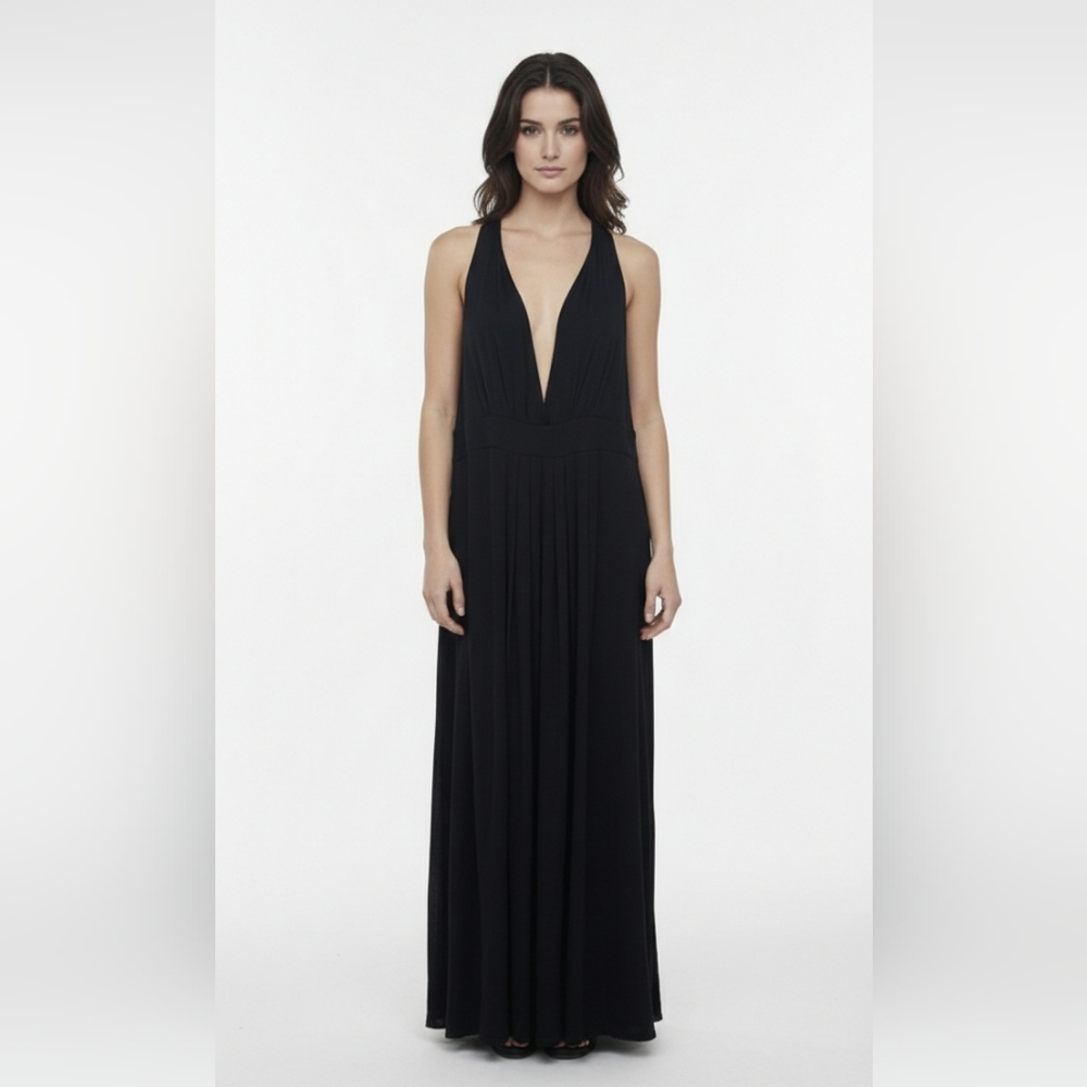 G.I.L.I Black Maxi Dress Minimalist Beach Pleated Sleeveless Boho Goth 1XP